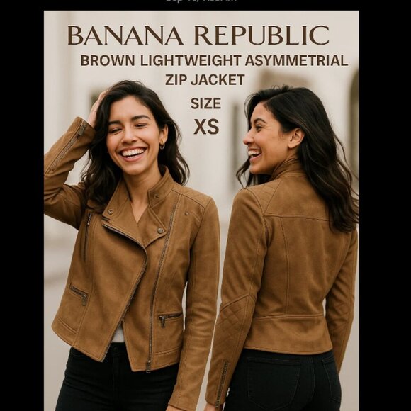 Banana Republic Women’s Brown Light-Weight Asymmetrical Zip Jacket, Sz. XS. - Picture 2 of 13